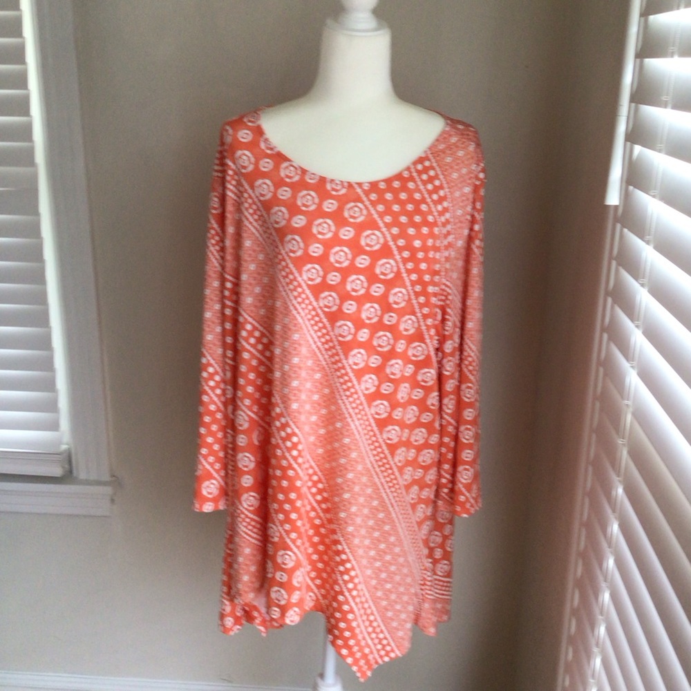 Ruby Rd. Orange and White Patterned Tunic Blouse - image 1